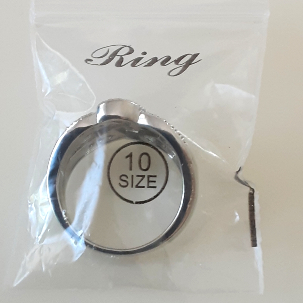 STERLING SILVER 925 Simulated Sapphire Wide Cigar Band Ring Sz 10 - NWOT - Picture 6 of 6